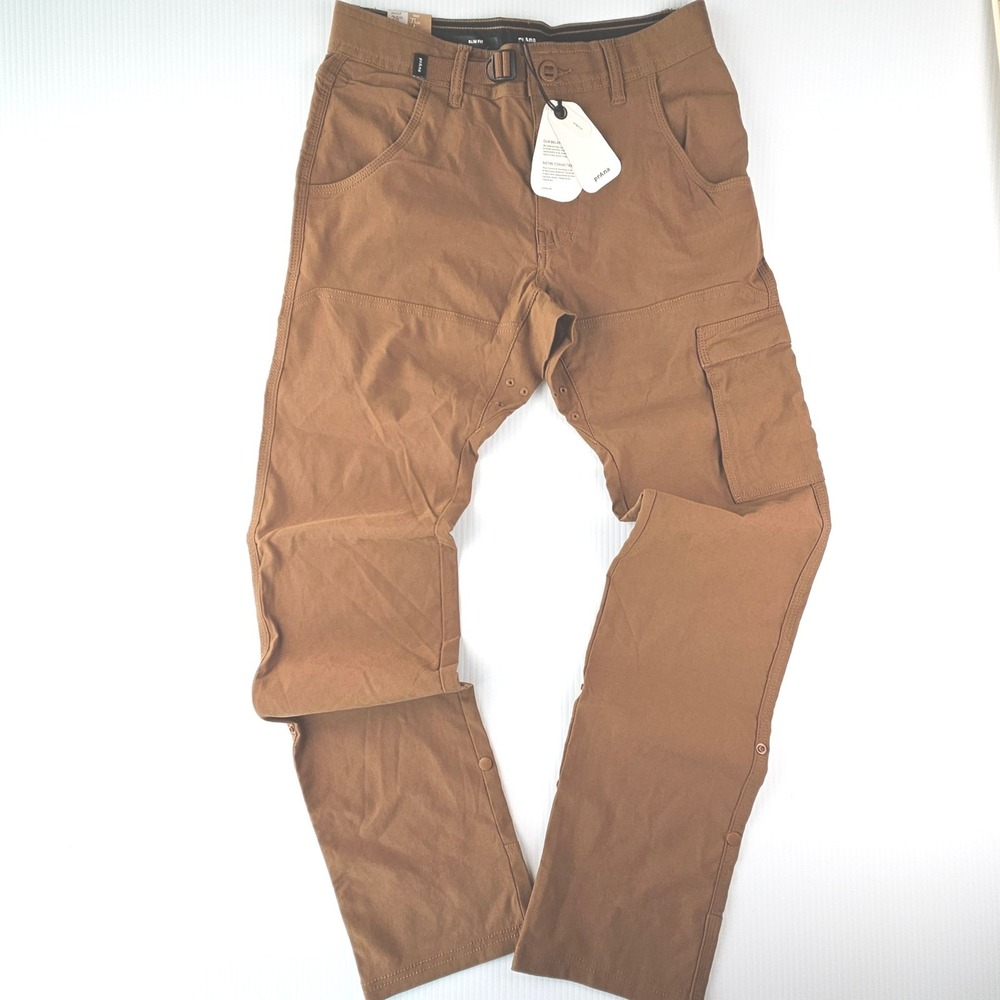 Prana Stretch Zion Slim Fit Tapered Leg Pant Mens 28x32 Brown Hiking Utility NWT